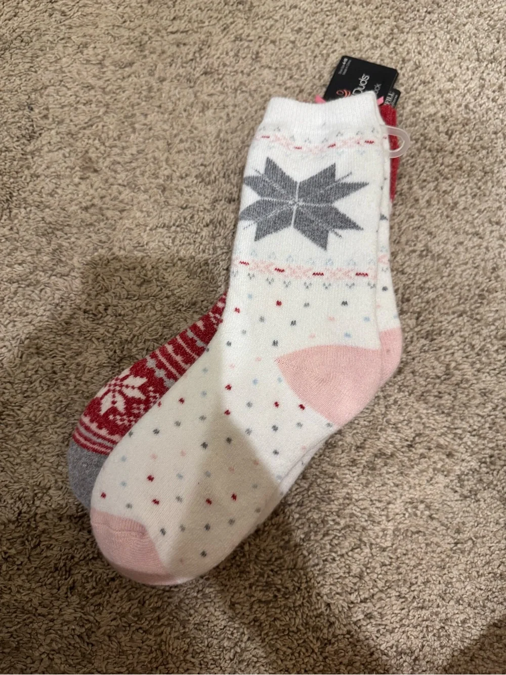 Cuddl Duds 2 pack socks - Red Snowman Pattern Socks & Polka Dot
